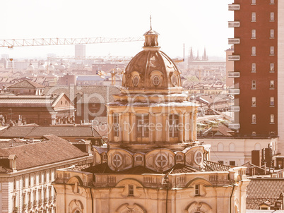 Retro looking Aerial view of Turin