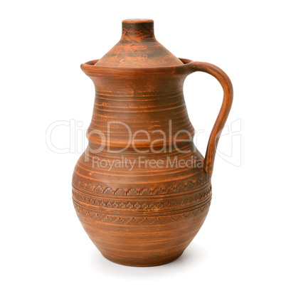 clay jug with a lid isolated on a white background