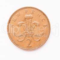 UK 2 pence coin vintage