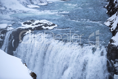 Closeup of waterfall Gullfoss in Iceland