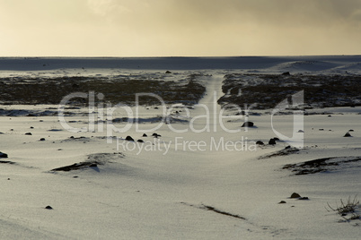 Wide lens panorama shot of winter landscape, Iceland