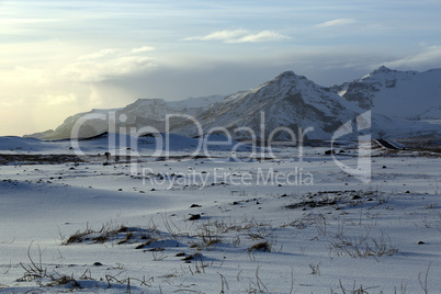 Winter landscape with blue sky