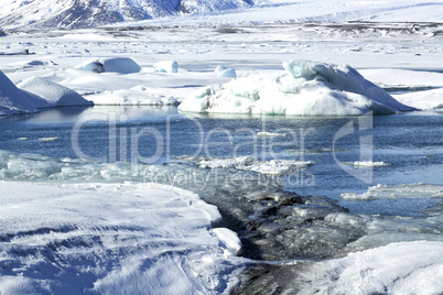 Glacier lagoon Jokulsarlon in Iceland in wintertime