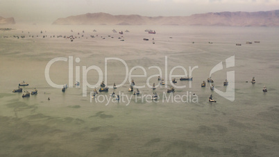 Group of Commercial Ships in the Coast of Lima Peru