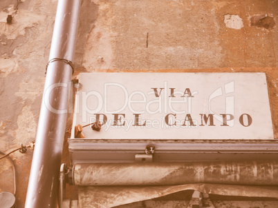 Via del Campo street sign in Genoa vintage