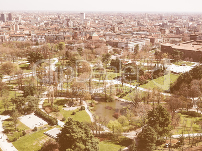 Retro looking Milan aerial view