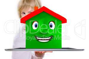 Child with tablet PC and home