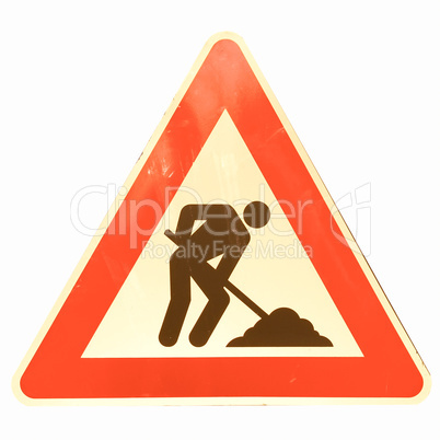 Road work sign vintage