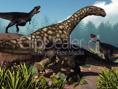 Tyrannotitan attacking an argentinosaurus dinosaur - 3D render