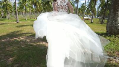 Bride is running on the island.