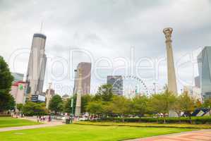 Centennial Olympic park with people in Atlanta, GA