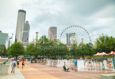 Centennial Olympic park with people in Atlanta, GA