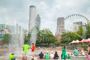 Centennial Olympic park with people in Atlanta, GA