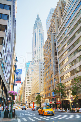 New York street with the Chrysler building