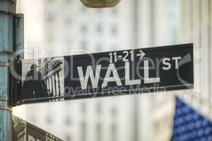 Wall street sign in New York City