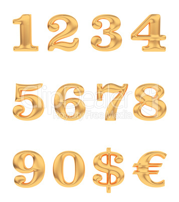 Gold numbers and currency signs