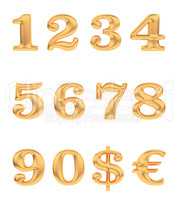 Gold numbers and currency signs