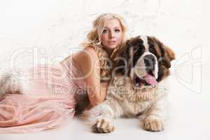 Young Woman And Big Dog