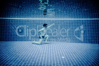 Underwater pool portraying Superman