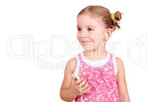 little girl listening music on phone