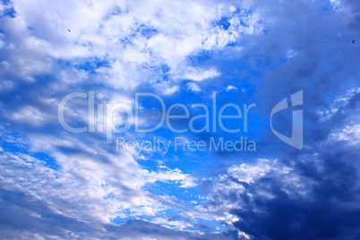 picturesque white clouds on blue sky