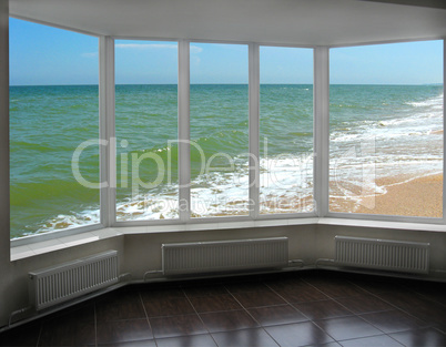 plastic window with view of marine waves