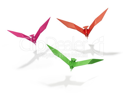 Group of three flying birds in Origami