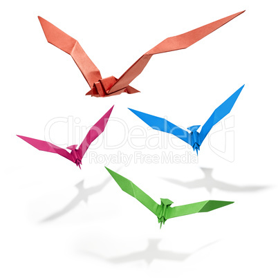 Group of flying birds in Origami