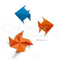 Group of swimming fishs in Origami