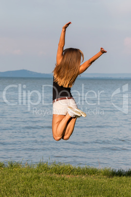 Happy girl jumping