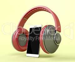 Red wireless headphones and smartphone