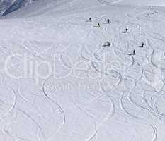 Snowboarder downhill on off piste slope