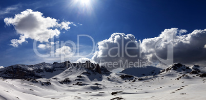 Panoramic view on plateau covered snow