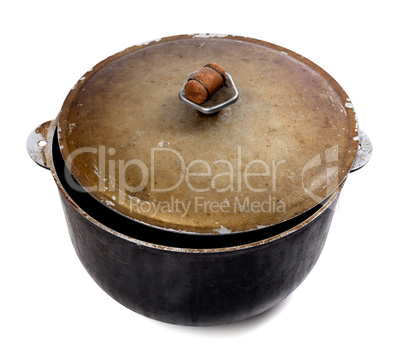 Old dirty big pot on white background