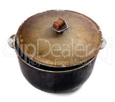 Old dirty big pot on white background