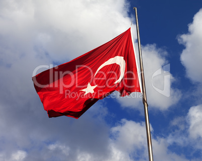 Turkish flag on flagpole