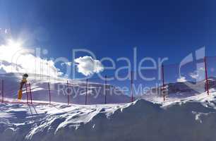 Ski resort in sunny day after snowfall