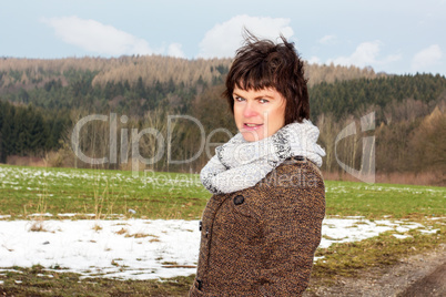 Woman taking a walk in winter