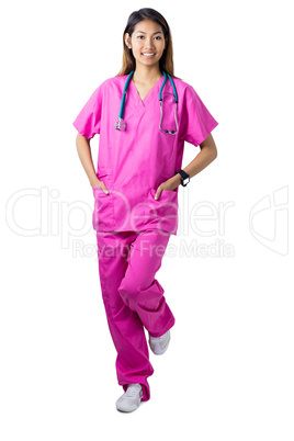 Asian nurse with stethoscope looking at the camera