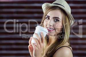 Woman drinking a beverage