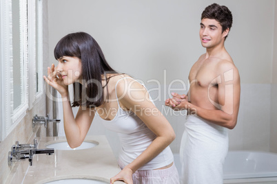 Bathroom routine for young couple