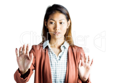 Serious businesswoman showing her hands