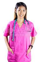 Asian nurse with stethoscope looking at the camera