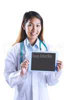 Asian doctor showwing her tablet