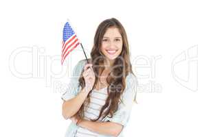 Female student holding american flag