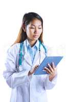 Asian doctor using tablet