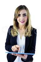 Smiling woman using tablet