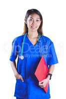 Asian nurse with stethoscope looking at the camera