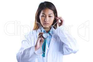 Asian doctor holding her stethoscope