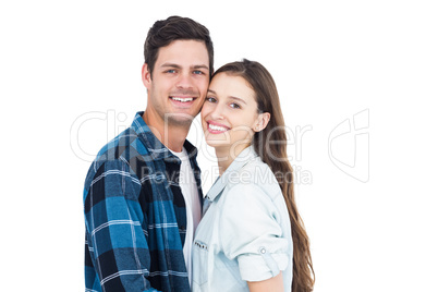 Couple standing head against head